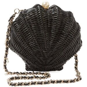 Kate Spade Splash Out Black Wicker Clam Shell Crossbody Or Clutch BEAUTIFUL RARE